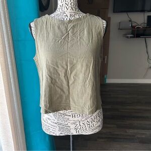 Arabees Boxy Cropped Button Up Muscle Tee Blouse Top Sage Green Linen Blend S